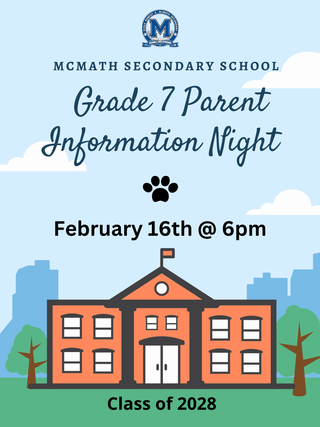 Grade 7 Parent Information Night Feb 16th 6pm cole Secondaire